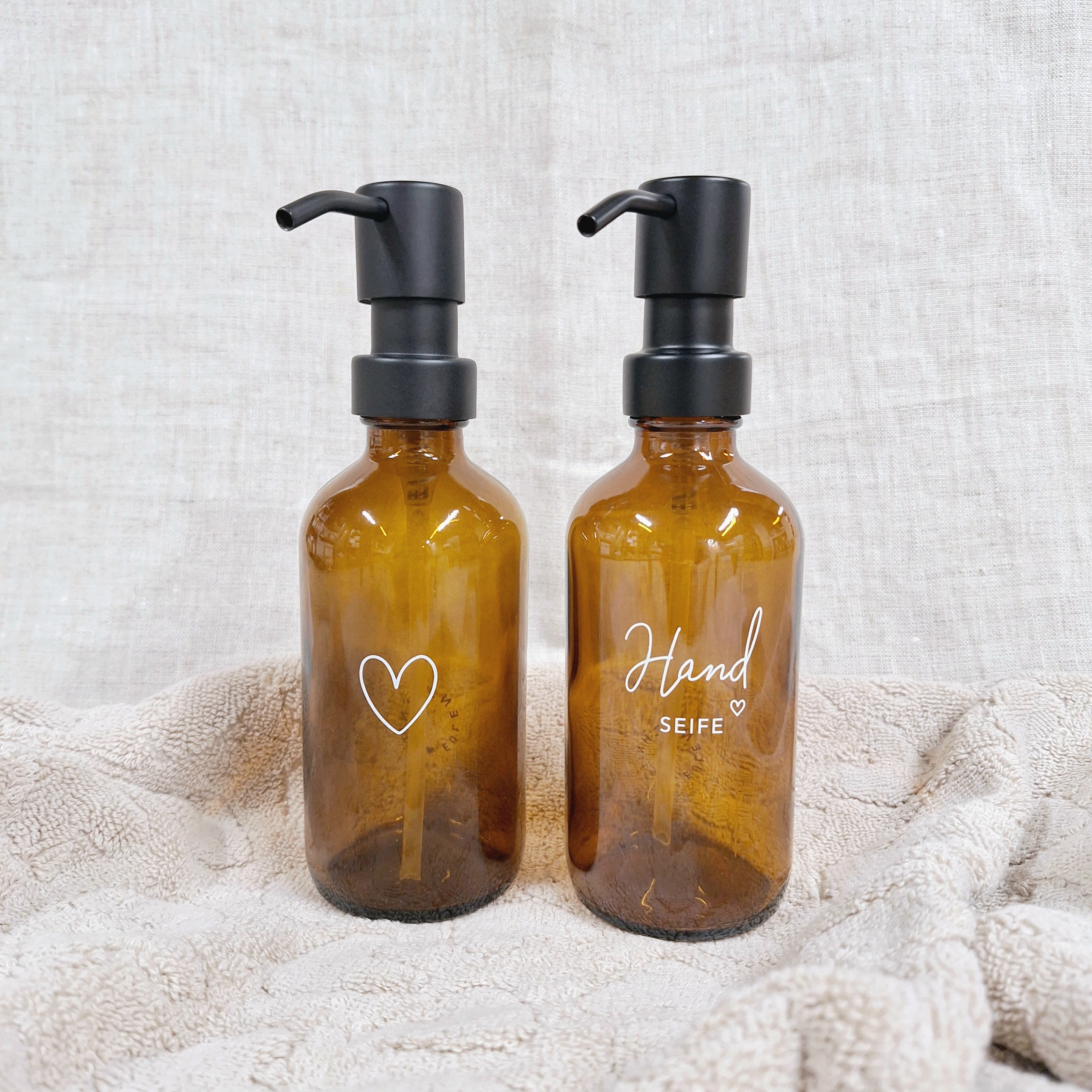 Seifenspender "Handseife" & Herz 250ml braun 2er Set - Eulenschnitt