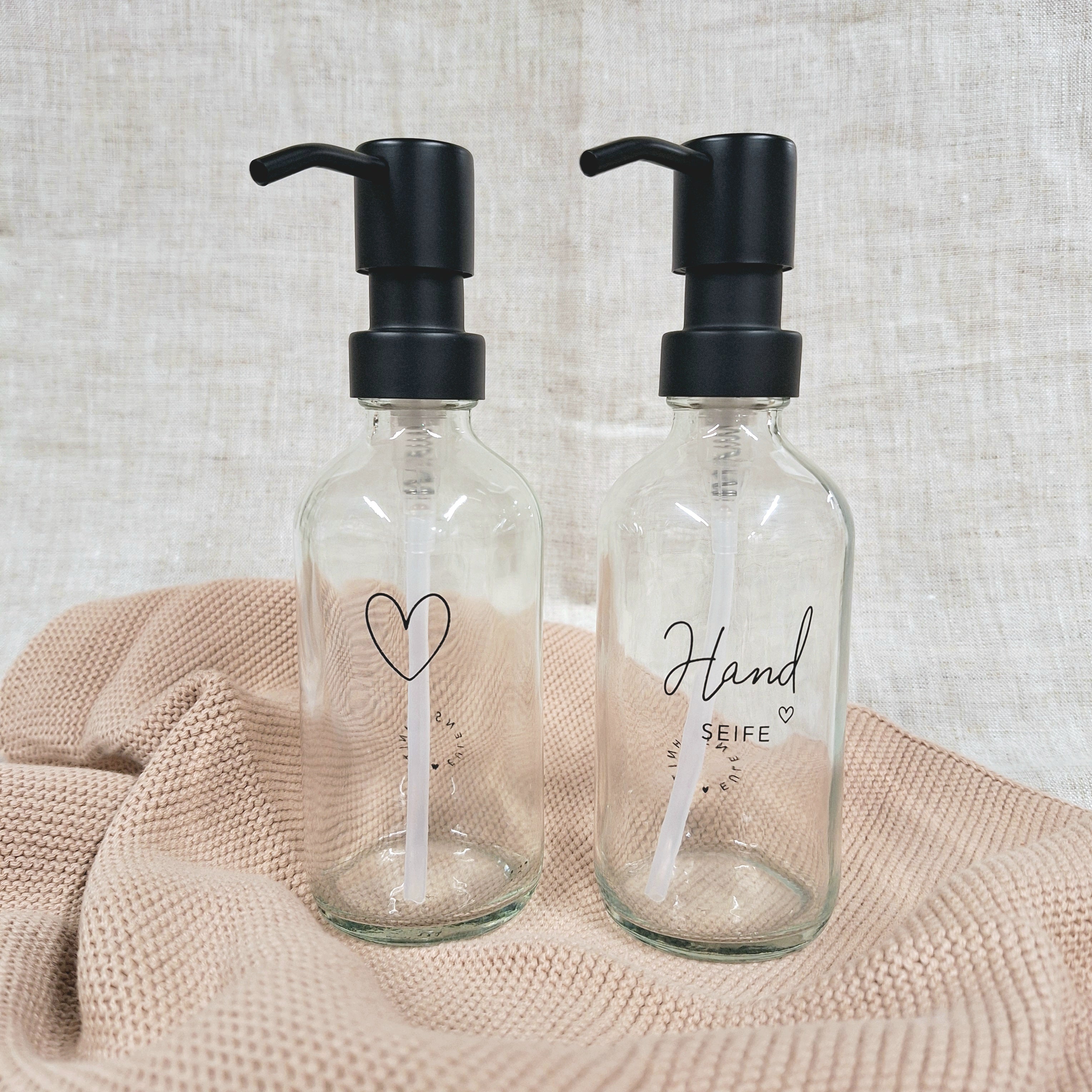 Seifenspender "Handseife" & Herz 250ml transparent 2er Set - Eulenschnitt