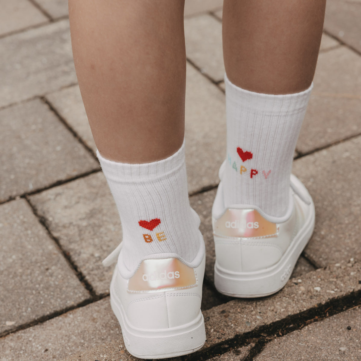 Kids Socken "Be happy" weiss 23-26 - Eulenschnitt (Bild 5)