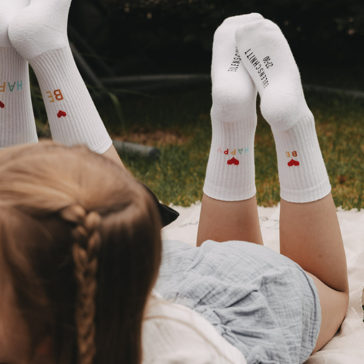 Kids Socken "Be happy" weiss 23-26 - Eulenschnitt (Bild 3)