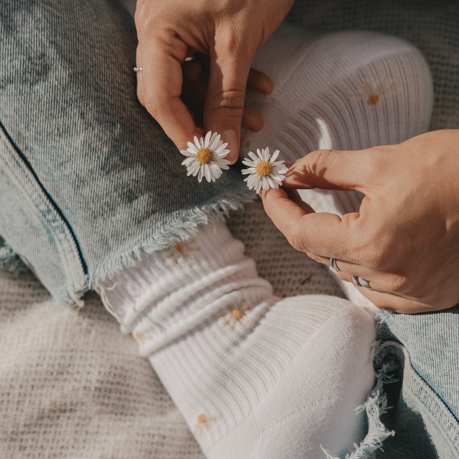 Chaussettes "Allover Daisy" blanc 39-42 - Eulenschnitt