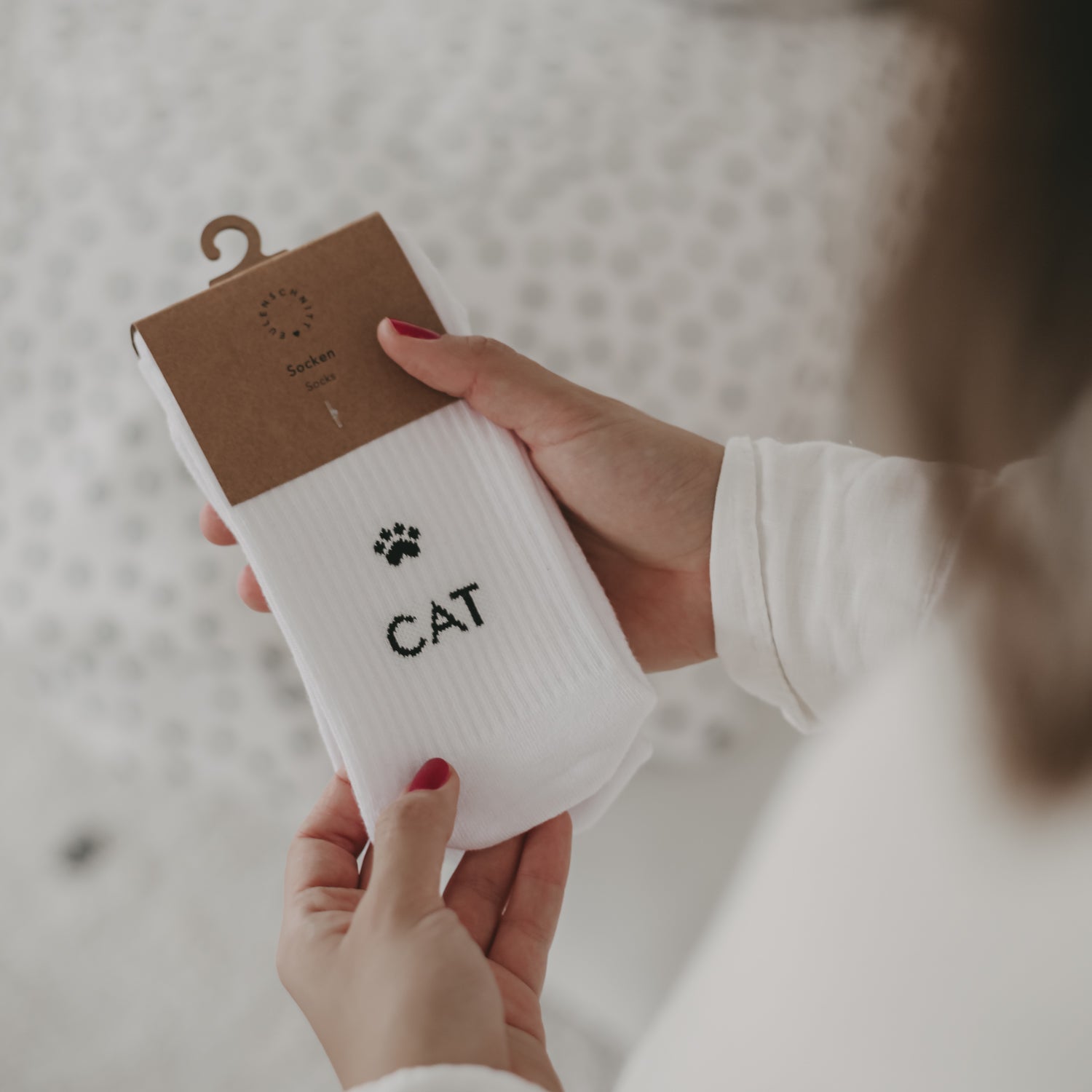 Socken "CAT LOVER" weiss 35–38 - Eulenschnitt