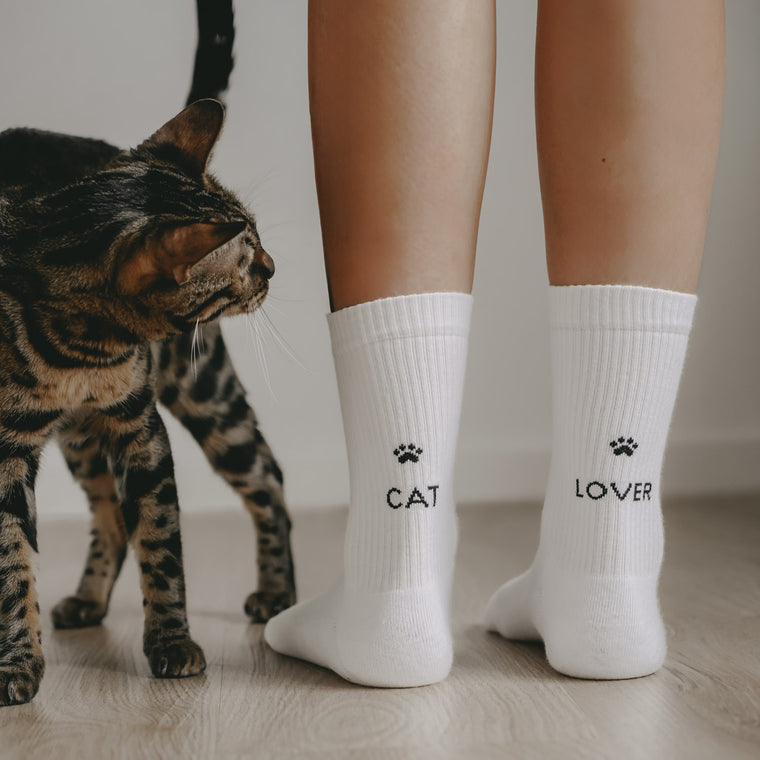 Socks "CAT LOVER" white 39-42 - Eulenschnitt
