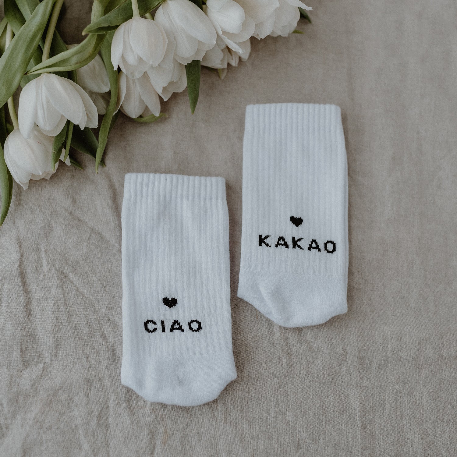 Socken "CIAO KAKAO" weiss 43–46 - Eulenschnitt