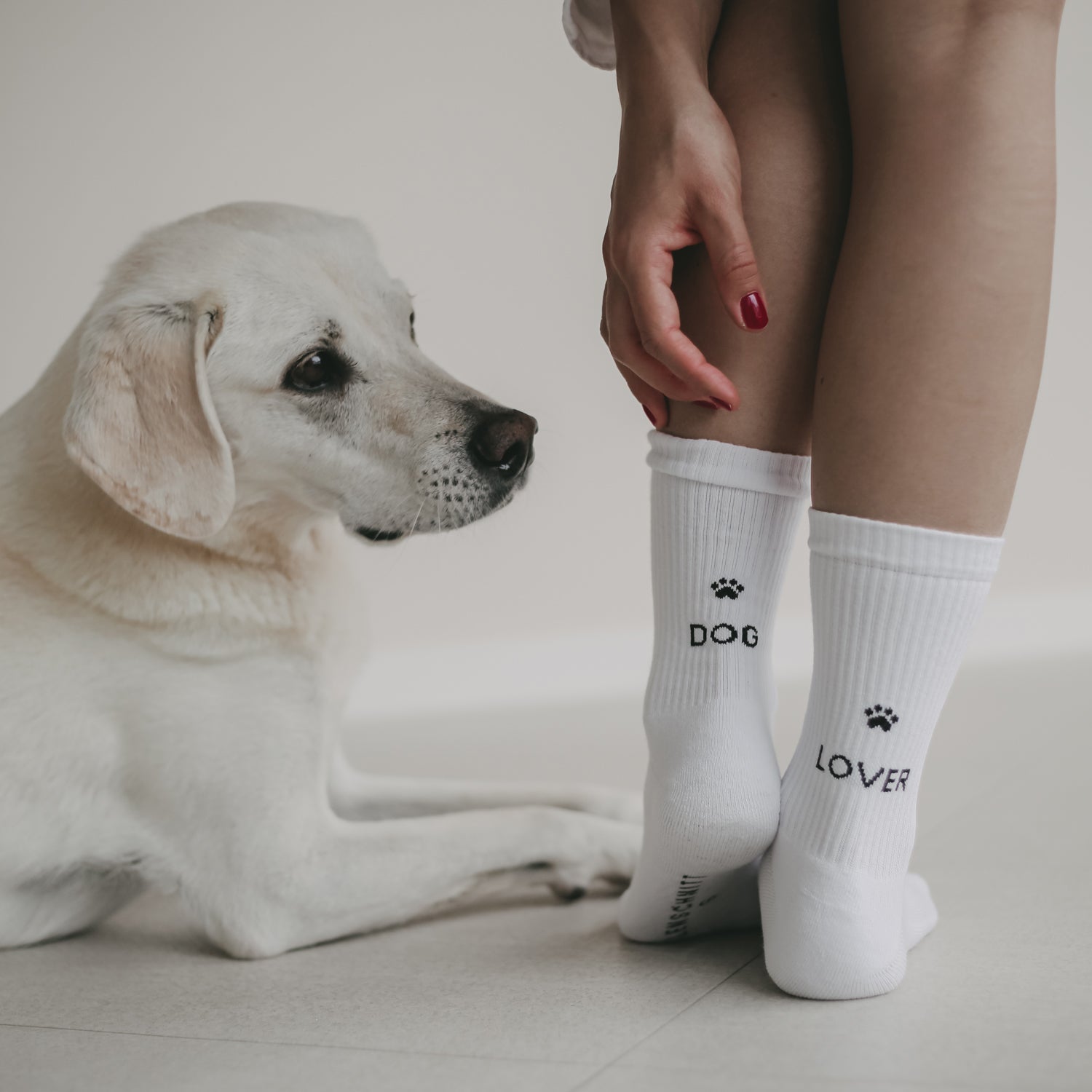 Socken "DOG LOVER" weiss 43–46 - Eulenschnitt