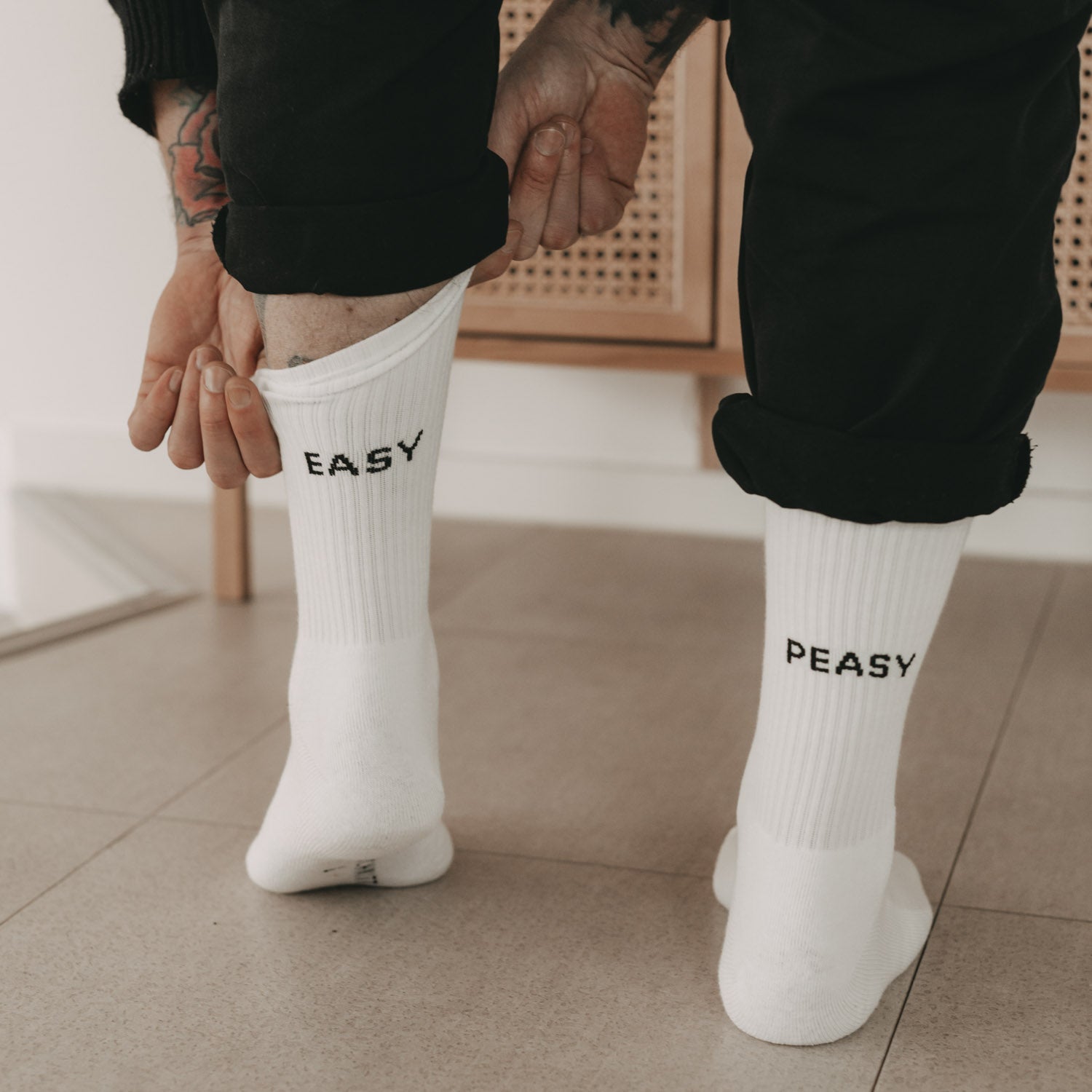 Socken "Easy peasy" weiss 43–46 - Eulenschnitt