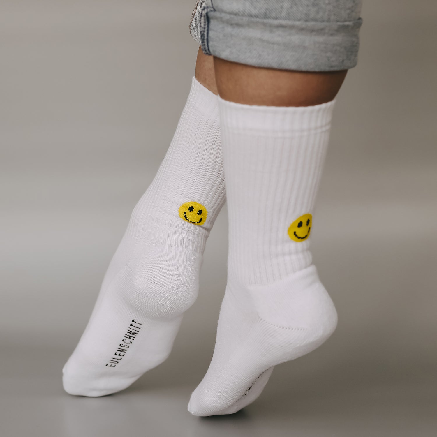 Socken gelbes Smiley weiss 35-38 - Eulenschnitt