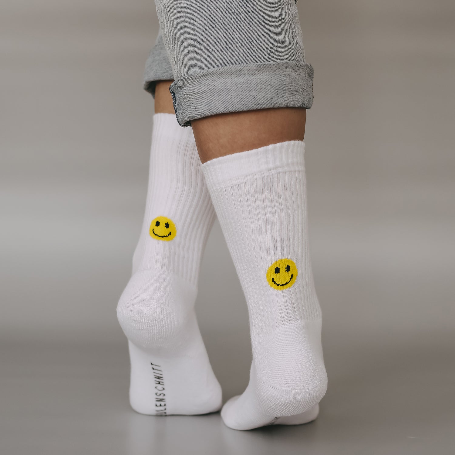 Socken gelbes Smiley weiss 43–46 - Eulenschnitt