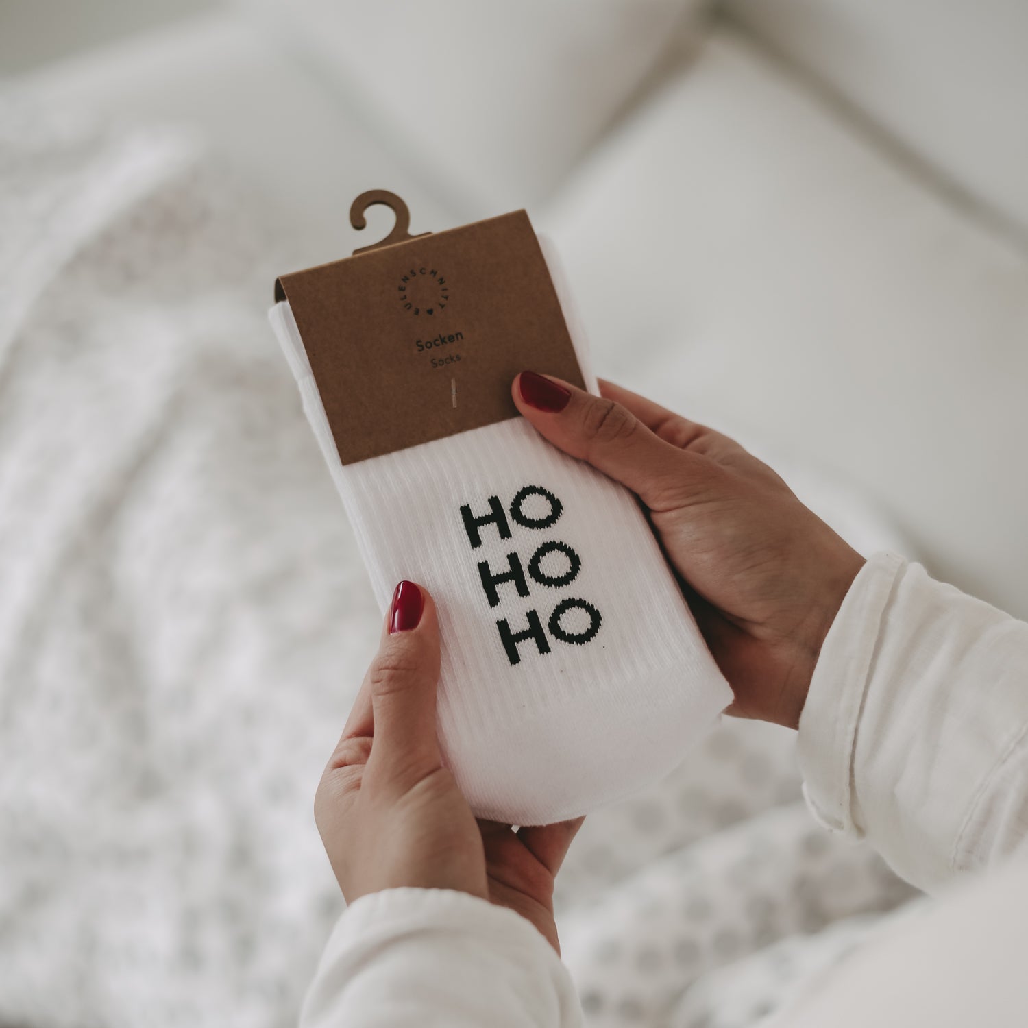 Socken "HO HO HO" weiss 35–38 - Eulenschnitt