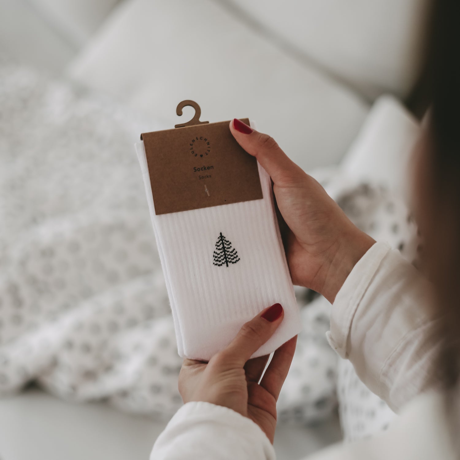 Socken Tanne weiss 39–42 - Eulenschnitt