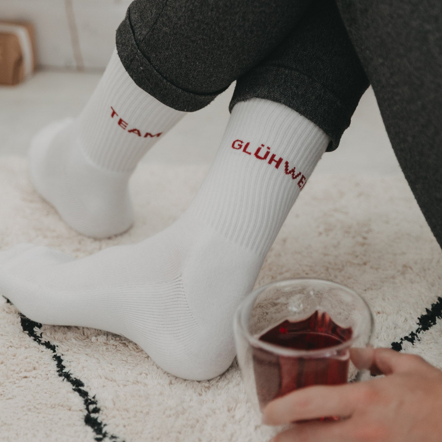 Socken "Team Glühwein" weiss 35–38 - Eulenschnitt