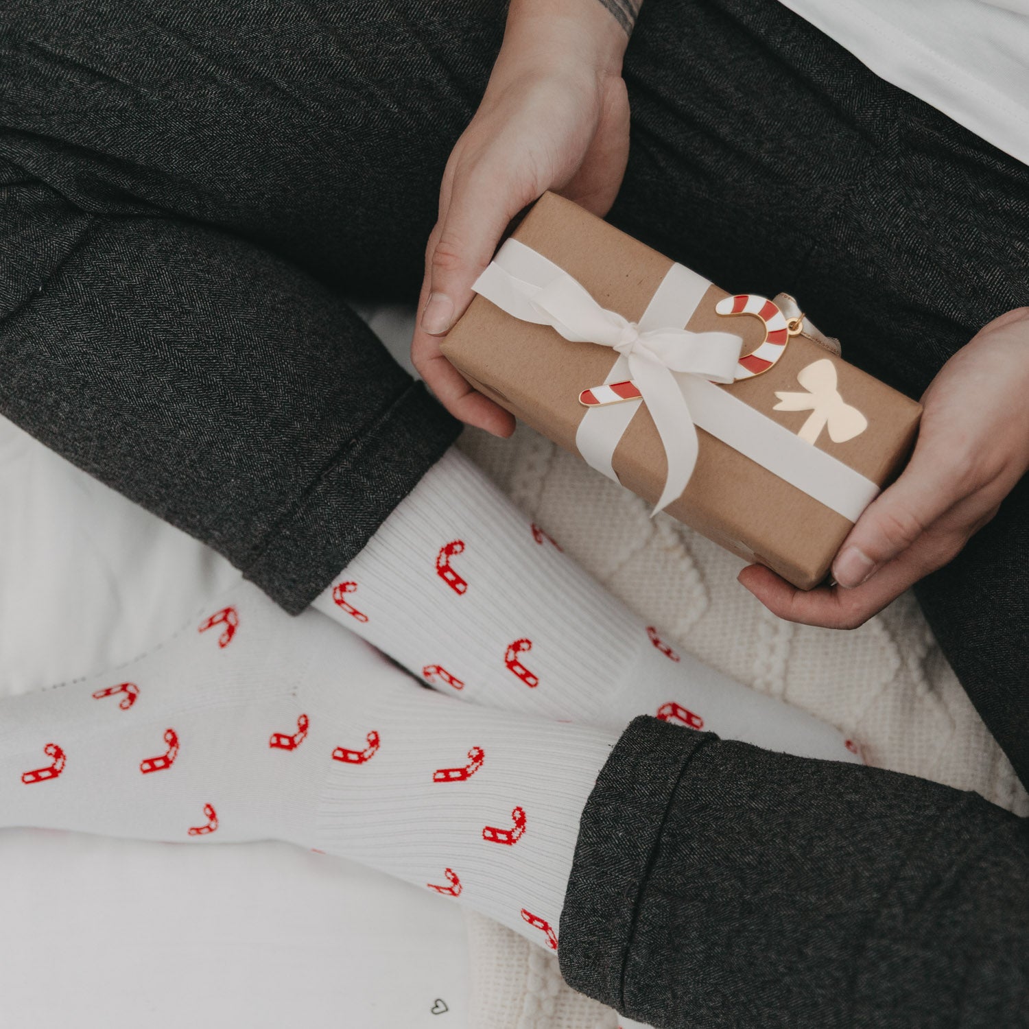 Candy cane socks white 39-42 - Eulenschnitt