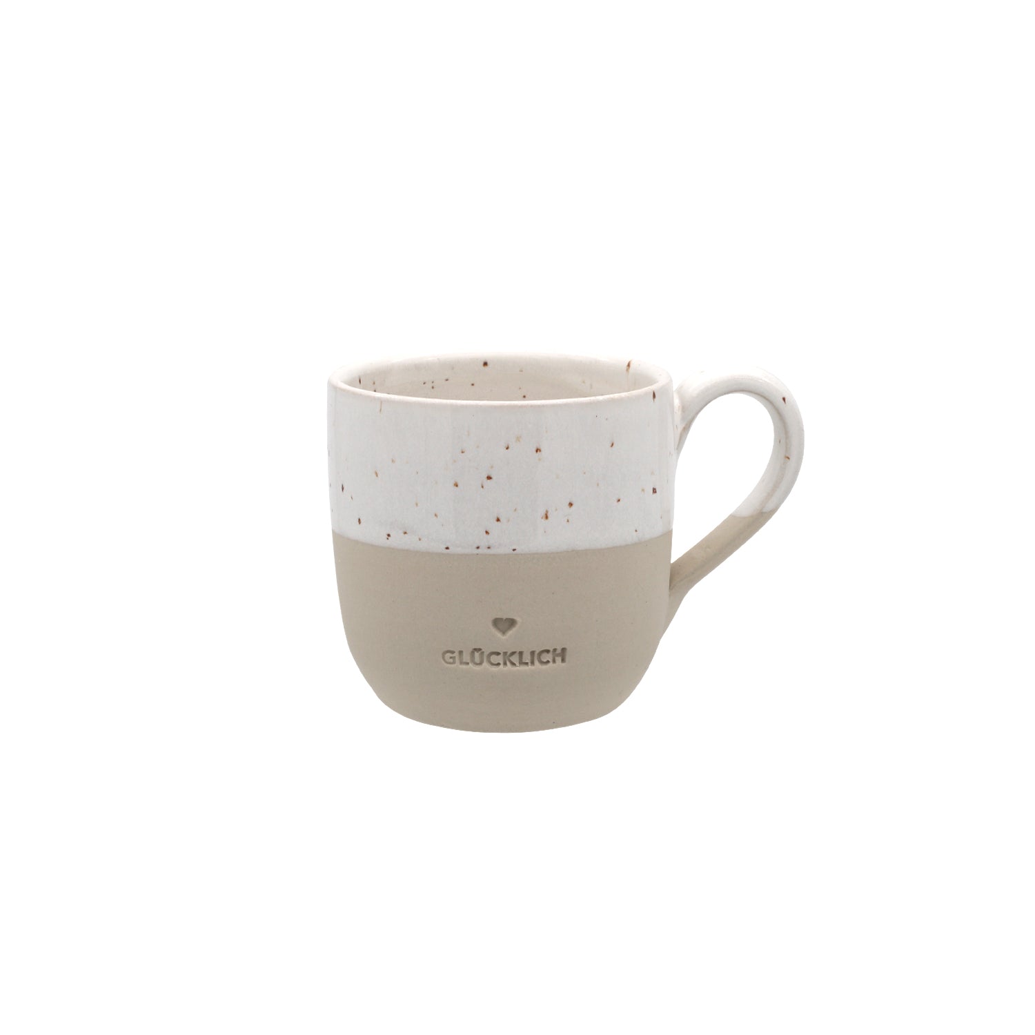 Kleine Steingut Cappuccinotasse "Glücklich" – handgemacht - Eulenschnitt