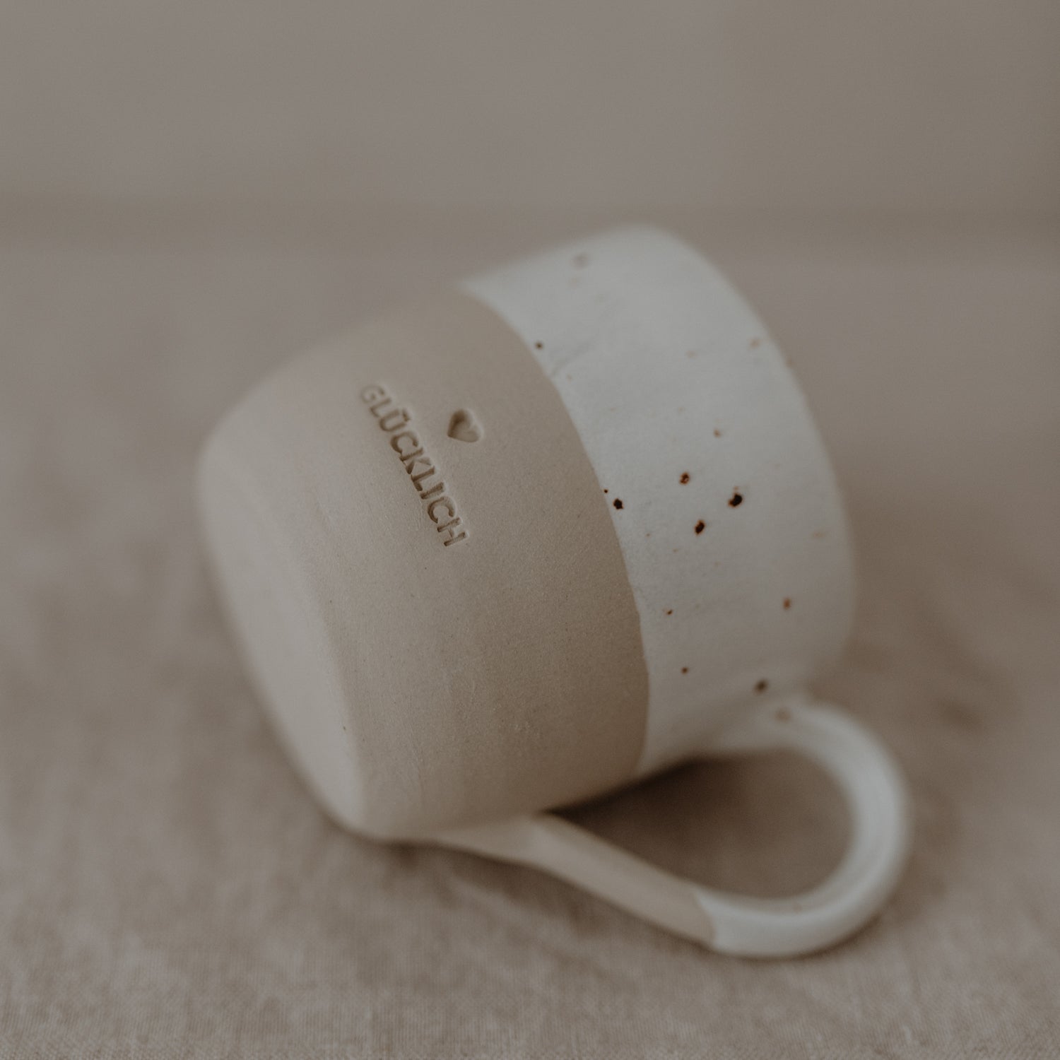 Small Stoneware cappuccino cup "Glücklich" - handmade - Eulenschnitt