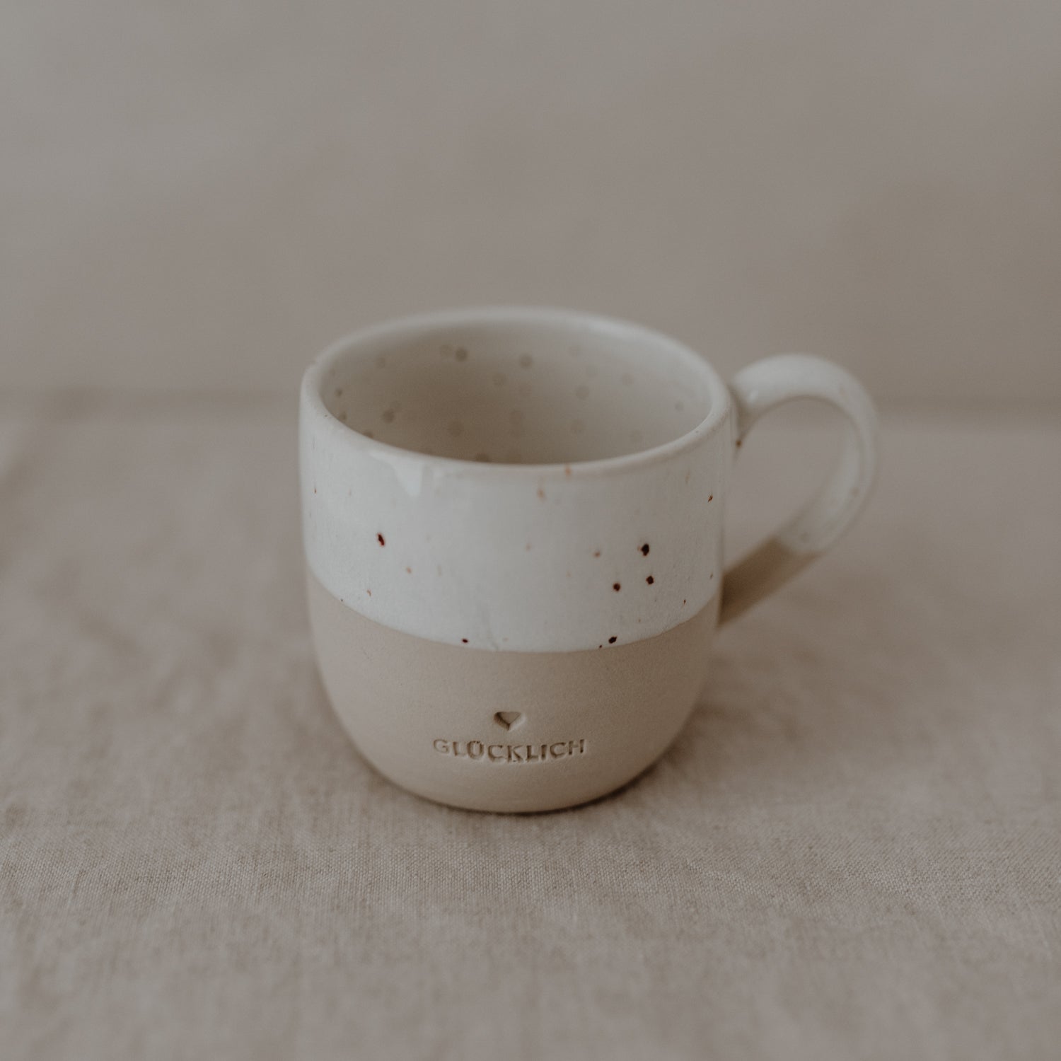 Small Stoneware cappuccino cup "Glücklich" - handmade - Eulenschnitt