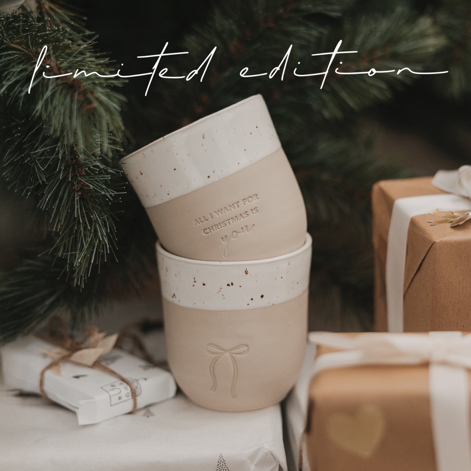 Steingutbecher "All i want for christmas" – handgemacht – Limited Edition - Eulenschnitt