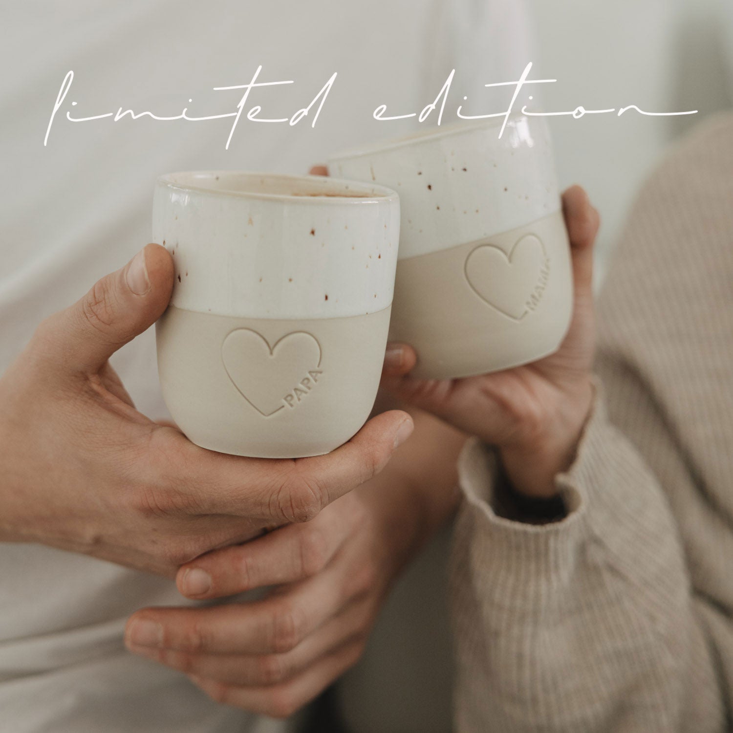 Steingutbecher grosses Herz "Mama" – handgemacht – Limited Edition - Eulenschnitt