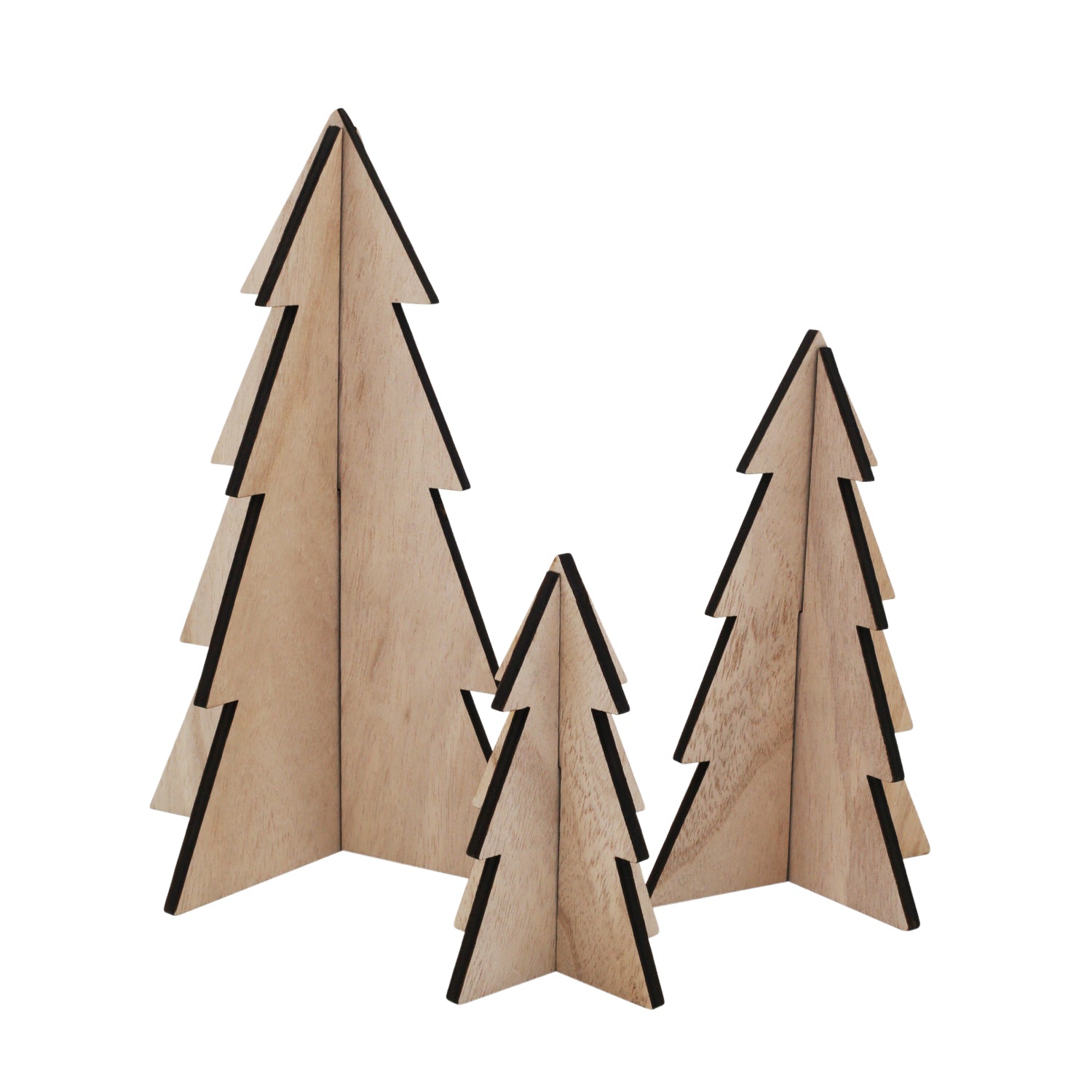 Tannenbäume Holz natur 3er Set - Eulenschnitt