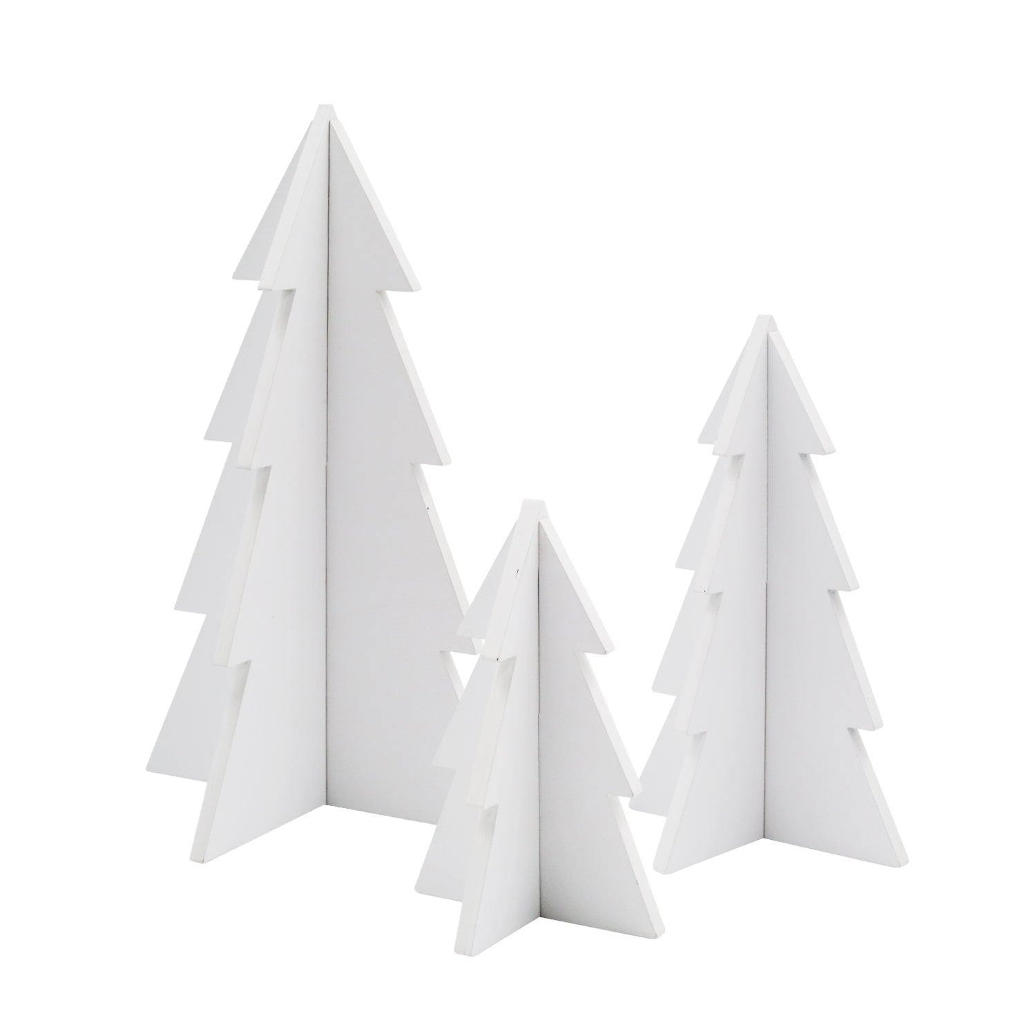 Tannenbäume Holz weiss 3er Set - Eulenschnitt