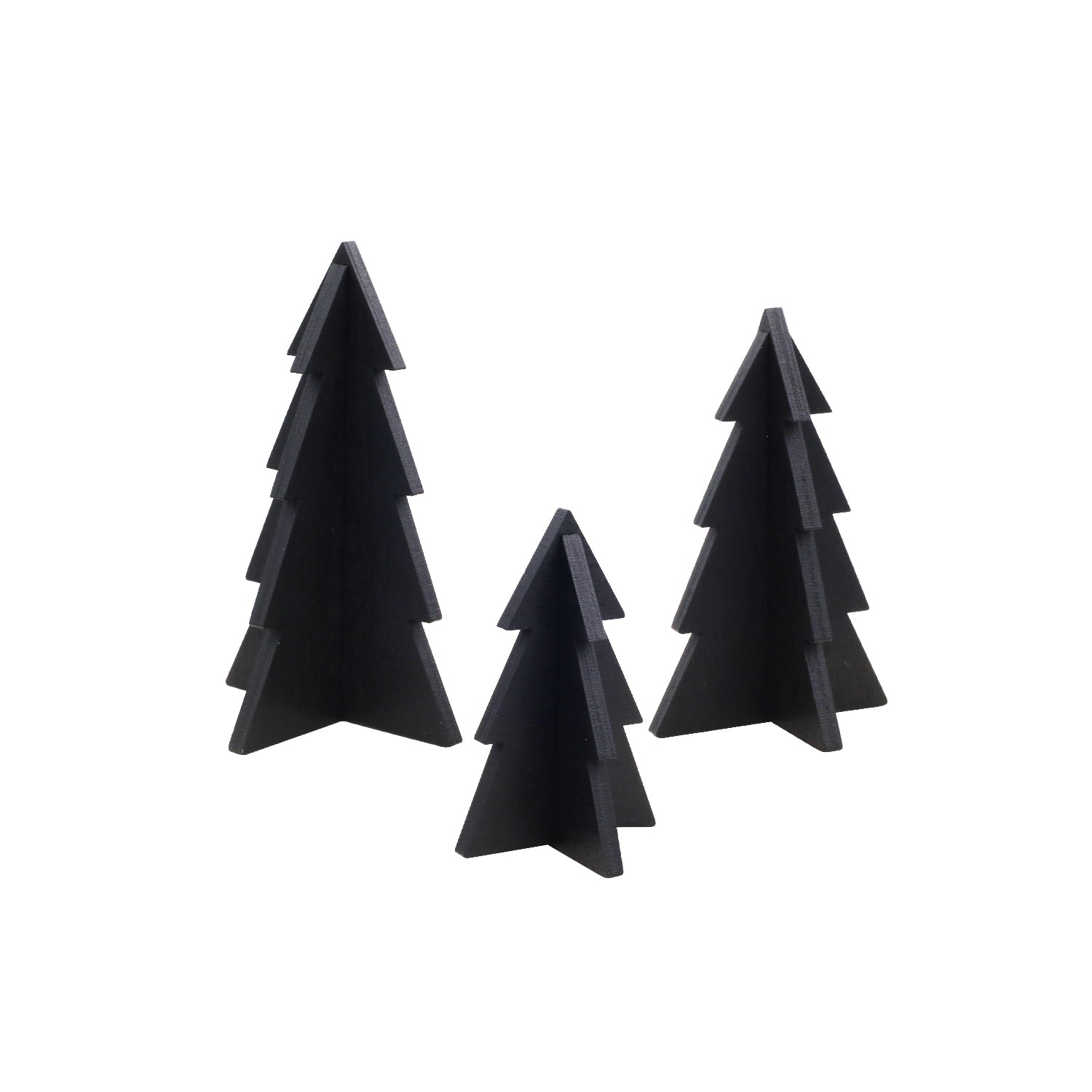 Tannenbäume Holz schwarz 3er Set  klein - Eulenschnitt