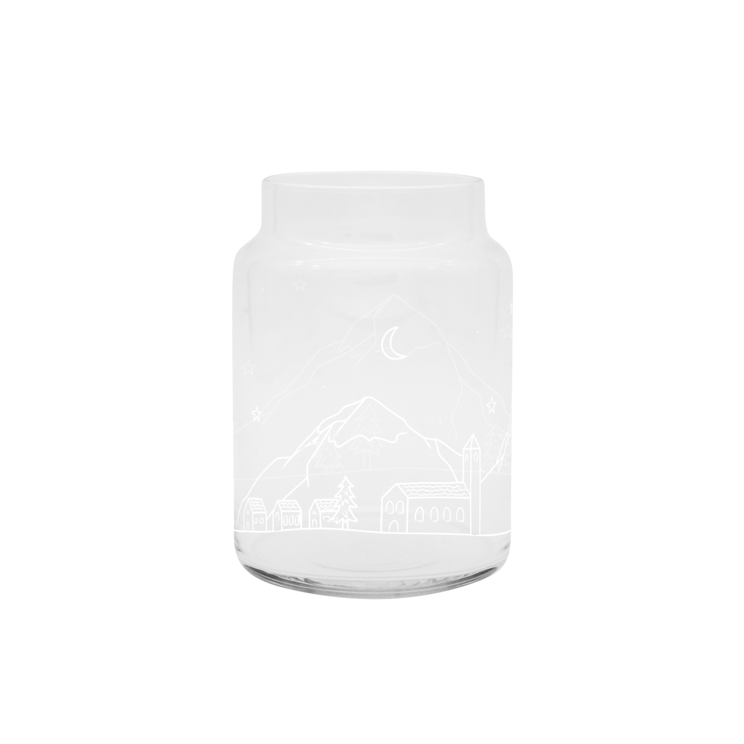 Vase aus Glas Schneelandschaft gross weiss - Eulenschnitt
