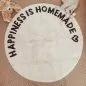 Preview: Teppich "HAPPINESS IS HOMEMADE" rund 140cm - waschbar - Eulenschnitt Artikelbild 1