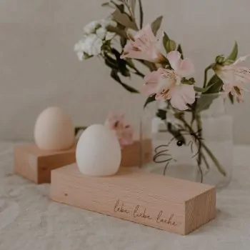 Egg cups "Lebe Liebe Lache" 15x5.5cm - Eulenschnitt