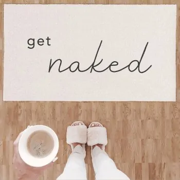 Fussmatte mit Spruch "get naked" 67x120cm – waschbar - Eulenschnitt