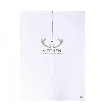 Torchons à vaisselle "Kitchen is the heart of the home" blanc - Bastion Collections