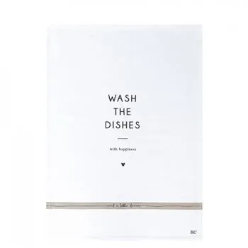 Torchons à vaisselle "Wash the dishes with happiness" blanc - Bastion Collections - Photo de l'article 1