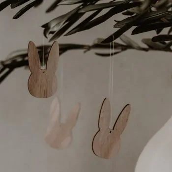 Wooden pendant bunny natural set of 8 - Eulenschnitt