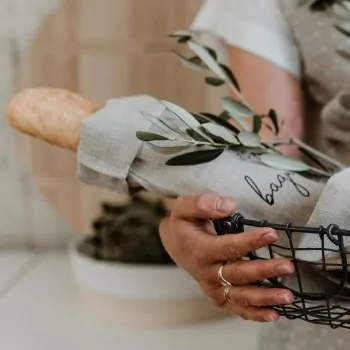 Pochette in lino con scritta "sac à baguette" - Eulenschnitt