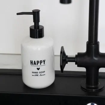 Dispenser di sapone con scritta "HAPPY" bianco - Bastion Collections - Immagine dell'oggetto 2