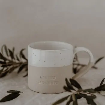 Stoneware cup "Glücksmomente" large - handmade - Eulenschnitt