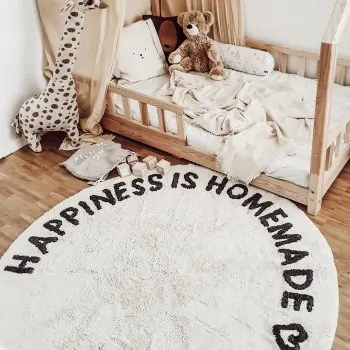 Teppich "HAPPINESS IS HOMEMADE" rund 140cm - waschbar - Eulenschnitt Artikelbild 4