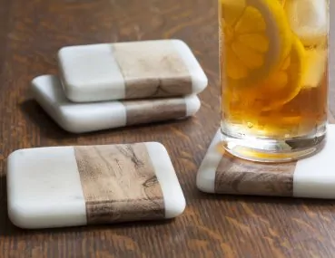 Coaster marble and wood square white set of 4 - Be Home