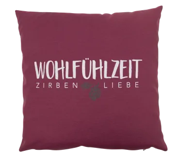 Swiss stone pine pillow "Wohlfühlzeit – Zirbenliebe" 40x40cm mauve - herbalind