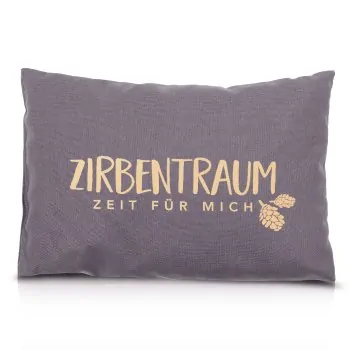 Zirbenkissen "ZIRBENTRAUM – Zeit für mich" 30x20cm anthrazit - herbalind