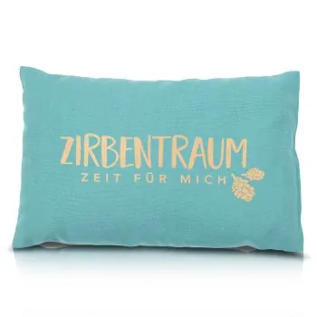 Swiss stone pine pillow "ZIRBENTRAUM – Zeit für mich" 30x20cm petrol - herbalind