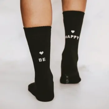 Socken "BE HAPPY" schwarz 39-42 - Eulenschnitt Artikelbild 3