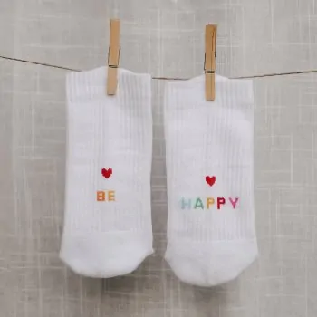 Socken "BE HAPPY" weiss 39-42 - Eulenschnitt Artikelbild 3