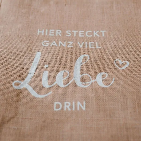 Borsa di iuta con scritta "HIER STECKT GANZ VIEL Liebe DRIN" - Eulenschnitt - Immagine dell'oggetto 4