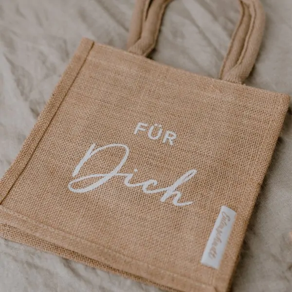 Mini borsa di iuta "Für Dich" - Eulenschnitt - Immagine dell'oggetto 1