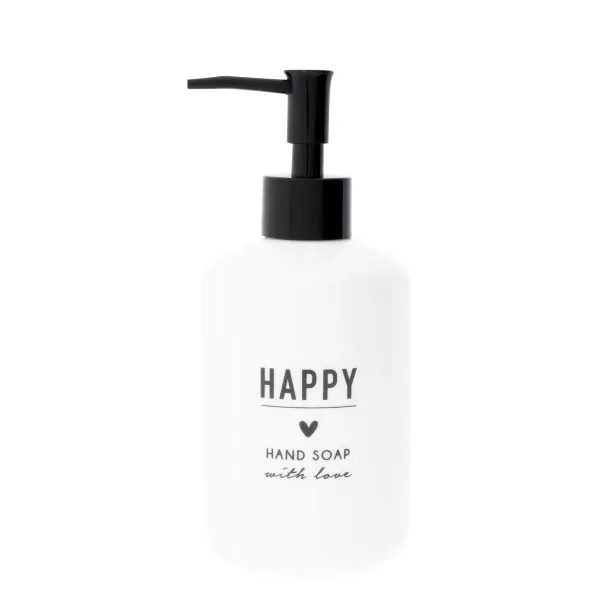 Dispenser di sapone con scritta "HAPPY" bianco - Bastion Collections - Immagine dell'oggetto 1