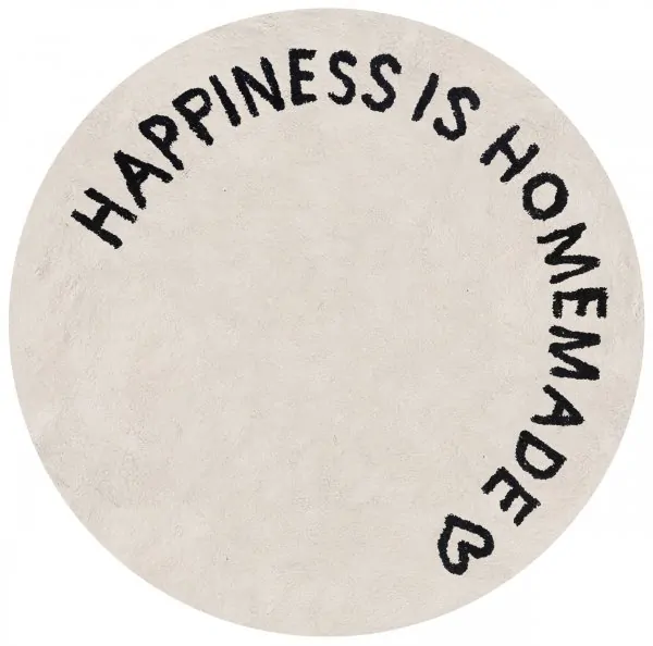 Teppich "HAPPINESS IS HOMEMADE" rund 140cm - waschbar - Eulenschnitt Artikelbild 2