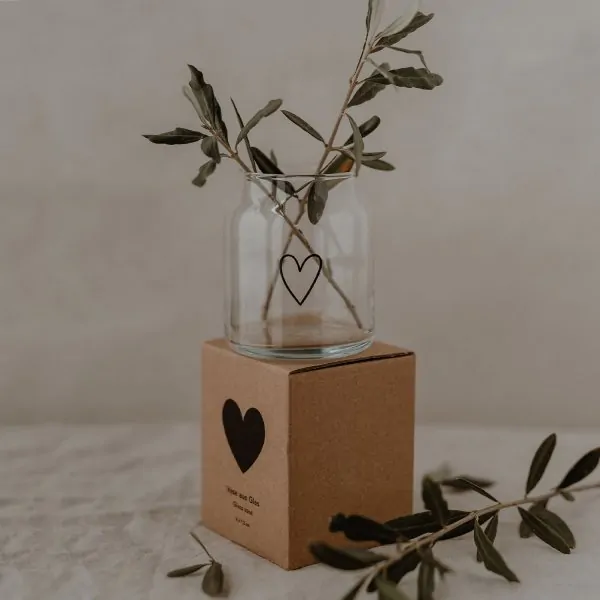 Vase of Glass Heart small black - Eulenschnitt
