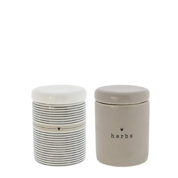 Storage jars "stripes" & "herbs" mini beige set of 2 - Bastion Collections - Article Picture 1