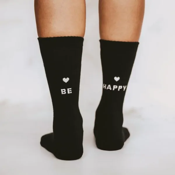 Socken "BE HAPPY" schwarz 39-42 - Eulenschnitt Artikelbild 1