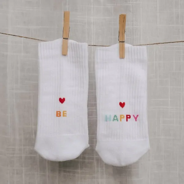 Socken "BE HAPPY" weiss 35-38 - Eulenschnitt Artikelbild 3
