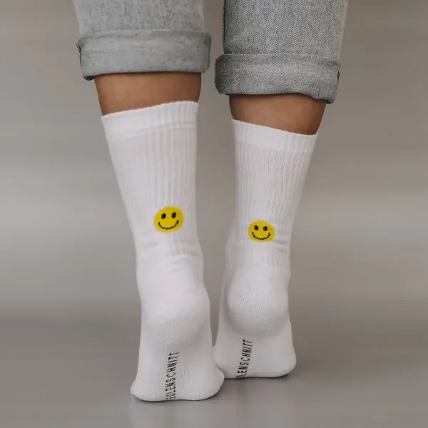 Socken gelbes Smiley weiss 35-38 - Eulenschnitt Artikelbild 1